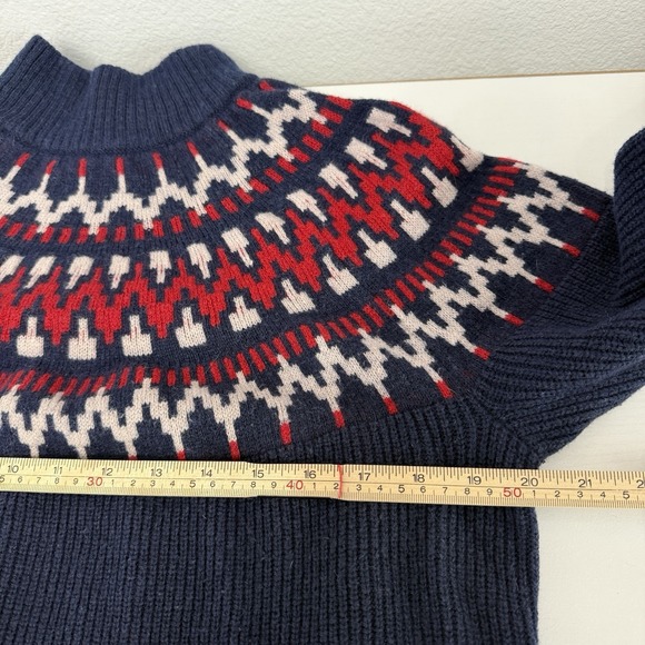 J.Crew Fair Isle Nordic Wool Blend Ski Sweater Navy Red White Size Large Cozy - Picture 6 of 7